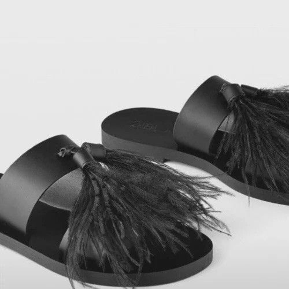 ZARA Feather Sandals Size EU 41/US 10.5 Black